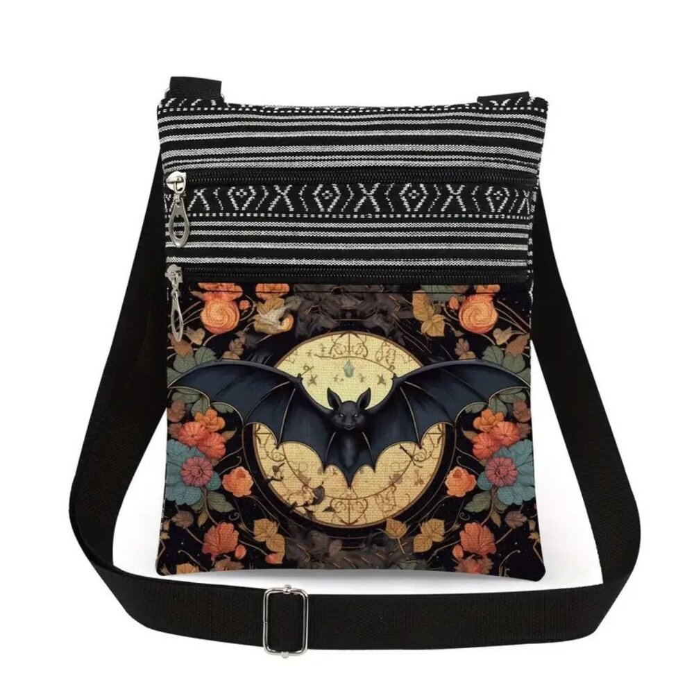 Womans Crossbody Lightweight Fall/Halloween Bag. Adjustable Strap. Bat. New.